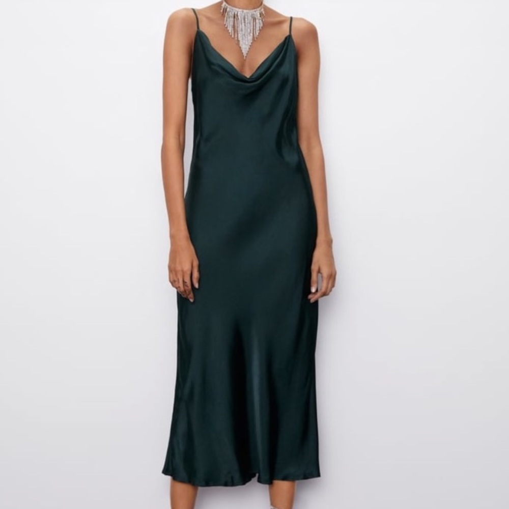 ZARA emerald slip dress